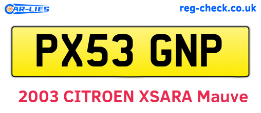 PX53GNP are the vehicle registration plates.