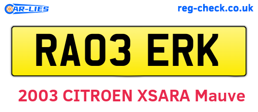 RA03ERK are the vehicle registration plates.