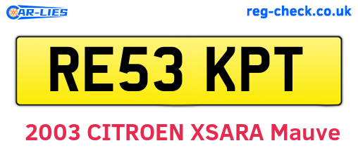 RE53KPT are the vehicle registration plates.