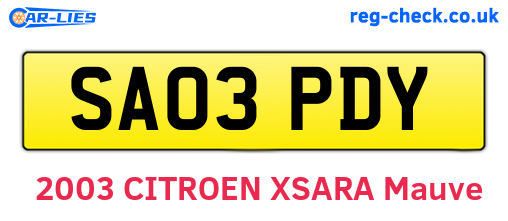 SA03PDY are the vehicle registration plates.