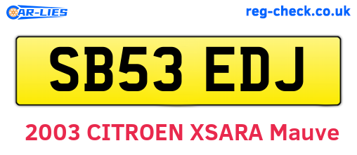 SB53EDJ are the vehicle registration plates.