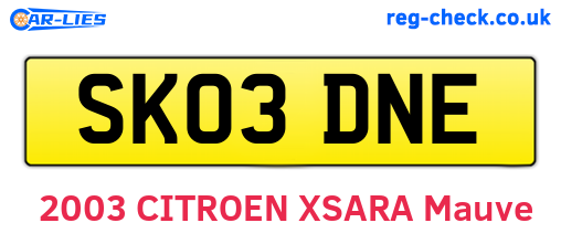 SK03DNE are the vehicle registration plates.