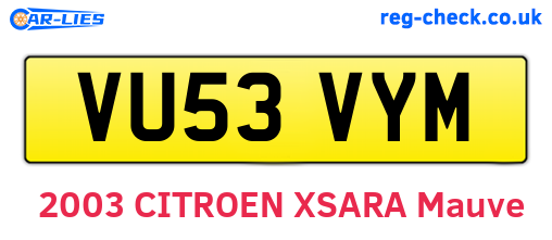 VU53VYM are the vehicle registration plates.