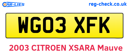 WG03XFK are the vehicle registration plates.