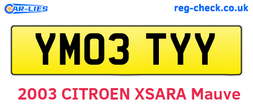 YM03TYY are the vehicle registration plates.