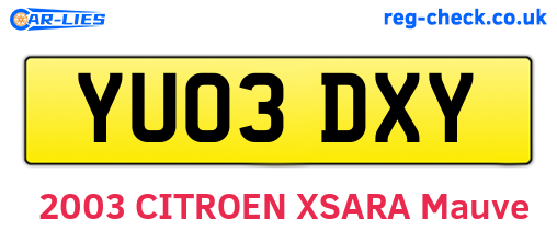 YU03DXY are the vehicle registration plates.