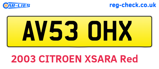AV53OHX are the vehicle registration plates.