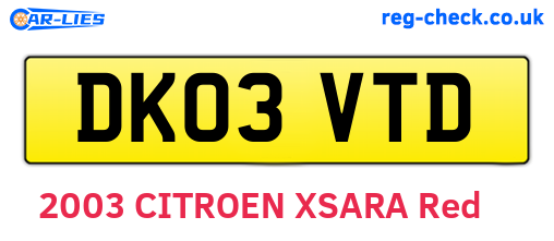 DK03VTD are the vehicle registration plates.