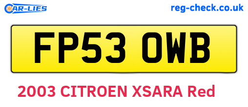 FP53OWB are the vehicle registration plates.