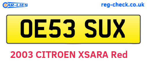 OE53SUX are the vehicle registration plates.