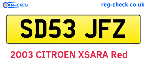 SD53JFZ are the vehicle registration plates.