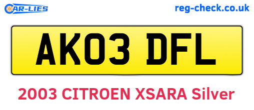 AK03DFL are the vehicle registration plates.
