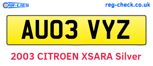 AU03VYZ are the vehicle registration plates.