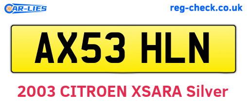 AX53HLN are the vehicle registration plates.