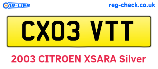 CX03VTT are the vehicle registration plates.