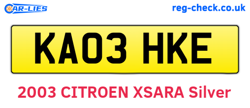KA03HKE are the vehicle registration plates.
