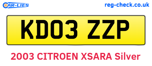 KD03ZZP are the vehicle registration plates.