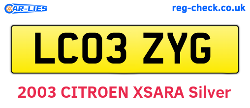 LC03ZYG are the vehicle registration plates.