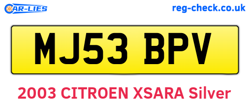 MJ53BPV are the vehicle registration plates.