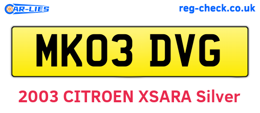 MK03DVG are the vehicle registration plates.