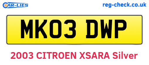 MK03DWP are the vehicle registration plates.