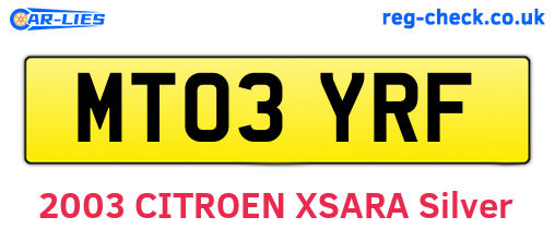 MT03YRF are the vehicle registration plates.