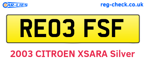 RE03FSF are the vehicle registration plates.
