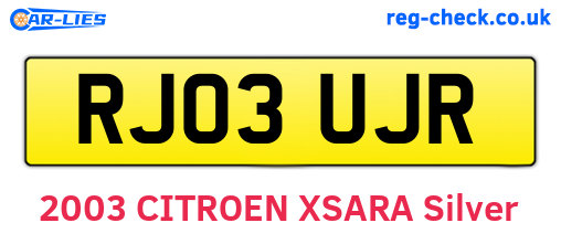 RJ03UJR are the vehicle registration plates.