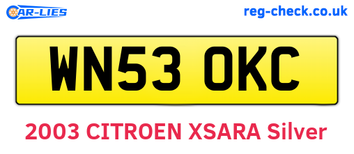 WN53OKC are the vehicle registration plates.