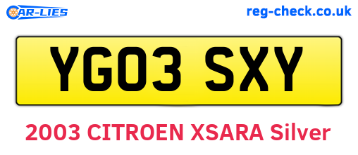 YG03SXY are the vehicle registration plates.