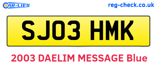 SJ03HMK are the vehicle registration plates.