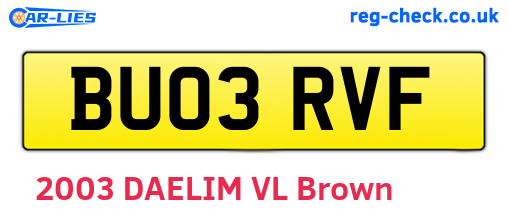 BU03RVF are the vehicle registration plates.