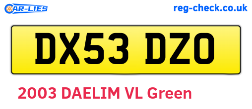 DX53DZO are the vehicle registration plates.