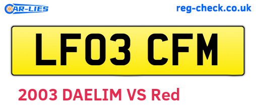 LF03CFM are the vehicle registration plates.