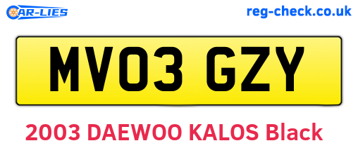 MV03GZY are the vehicle registration plates.