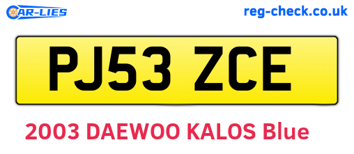 PJ53ZCE are the vehicle registration plates.