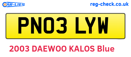 PN03LYW are the vehicle registration plates.