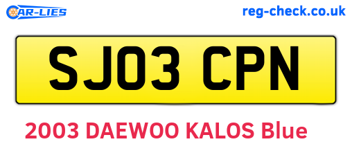SJ03CPN are the vehicle registration plates.