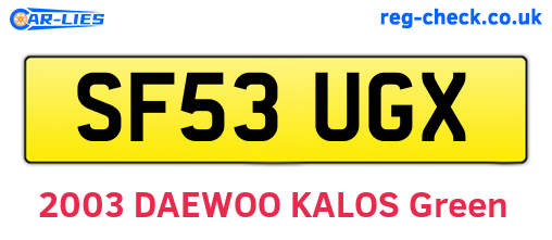 SF53UGX are the vehicle registration plates.