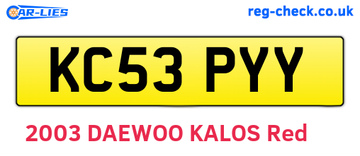KC53PYY are the vehicle registration plates.