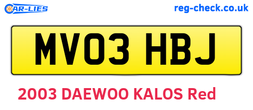 MV03HBJ are the vehicle registration plates.