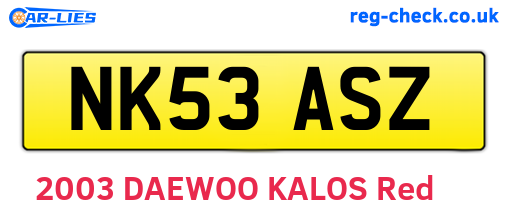 NK53ASZ are the vehicle registration plates.