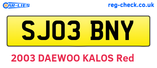 SJ03BNY are the vehicle registration plates.