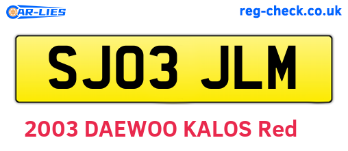 SJ03JLM are the vehicle registration plates.