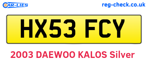 HX53FCY are the vehicle registration plates.