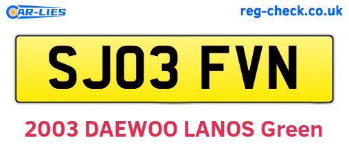 SJ03FVN are the vehicle registration plates.