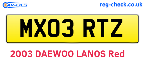 MX03RTZ are the vehicle registration plates.