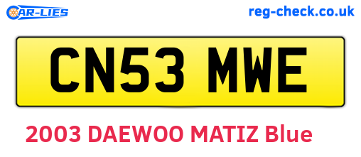 CN53MWE are the vehicle registration plates.