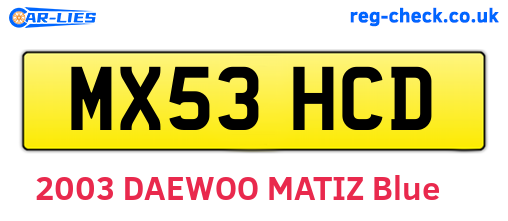 MX53HCD are the vehicle registration plates.