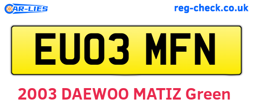 EU03MFN are the vehicle registration plates.